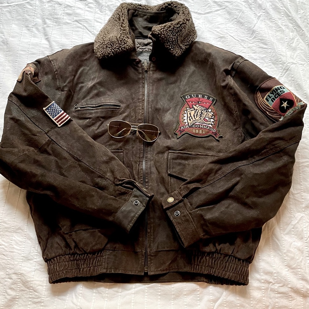 Guess Jeans Leather Bomber Jacket XL